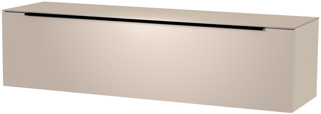 Hangend lowboard in beige, gezien vanaf de zijkant
