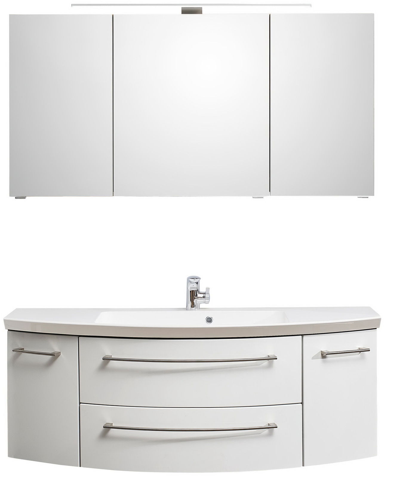 Sadena Badkombination 3-tlg. PLAKA Moderne Badkombination mit dreiteiligem Spiegelschrank und Waschbeckenunterschrank, Frontalansicht