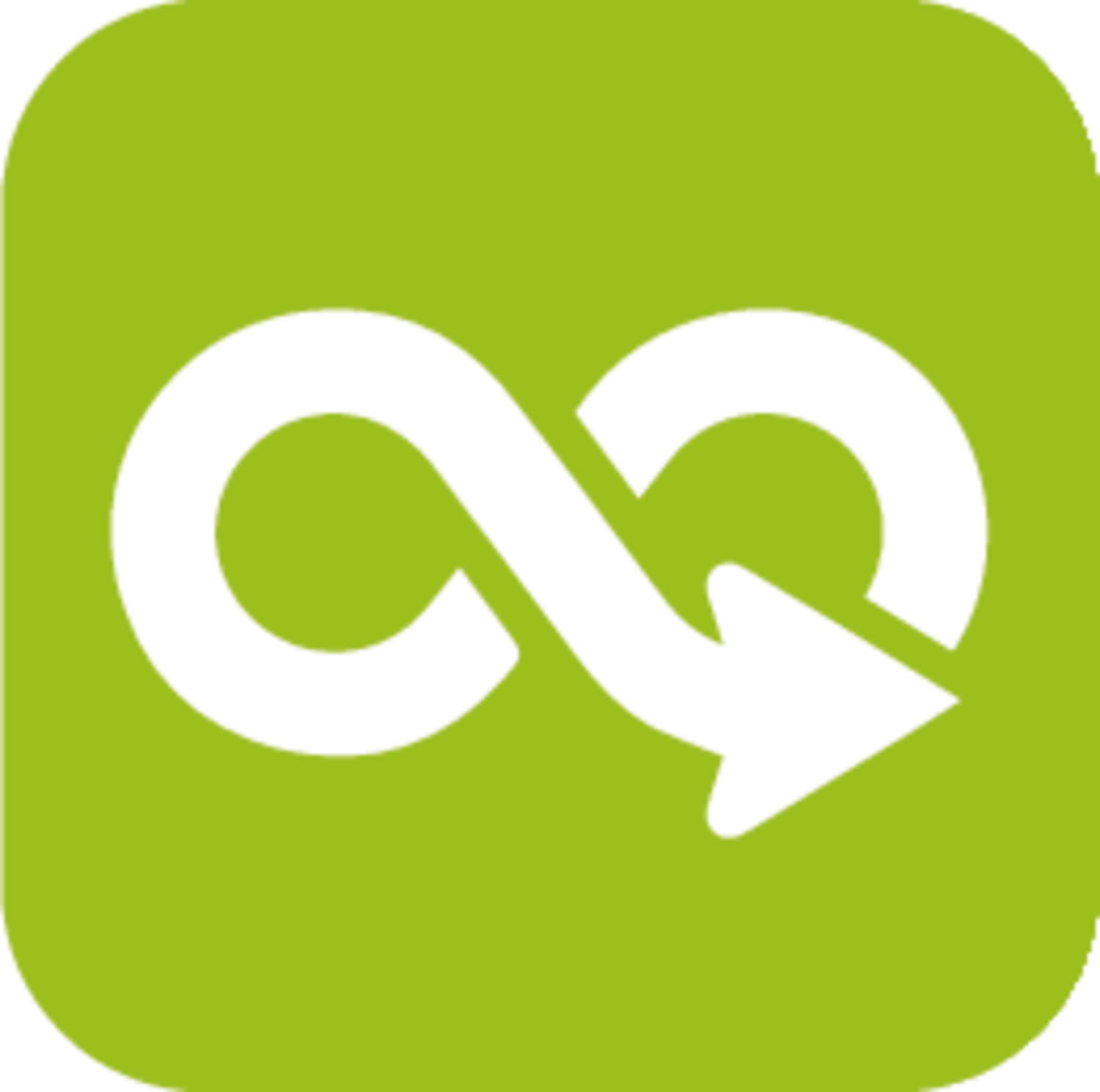 Grünes Recycling-Symbol mit weißem Pfeil, Ansicht von vorne