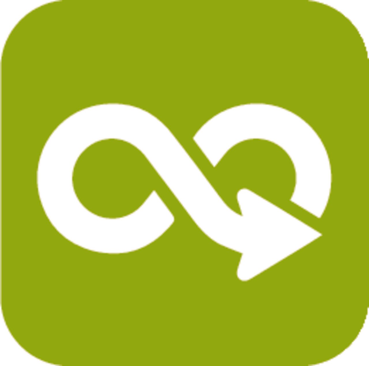 Grünes Recycling-Symbol mit weißem Pfeil, Ansicht von vorne