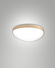 Runde LED-Deckenleuchte mit goldfarbenem Rand, seitliche Perspektive