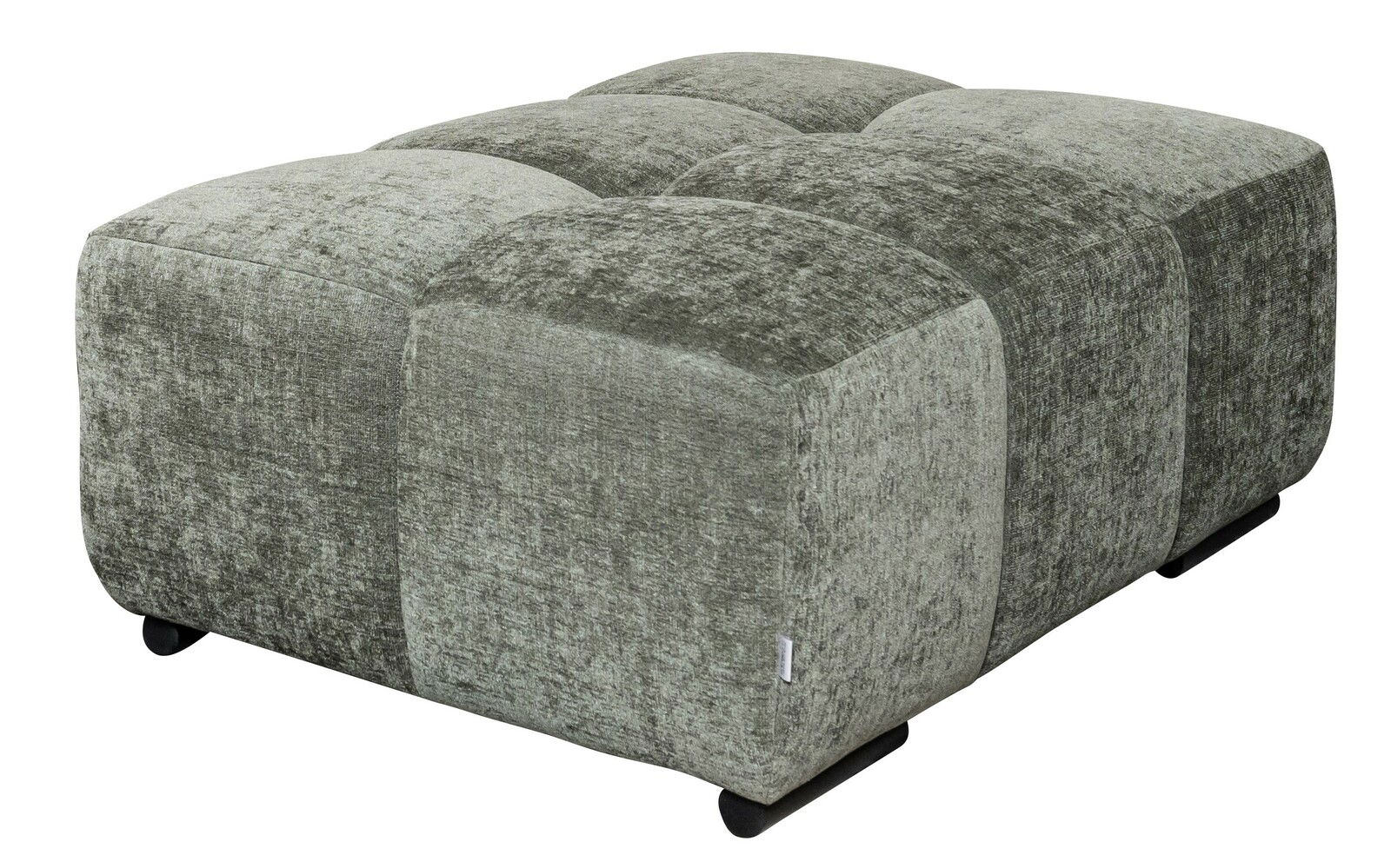 Emilio Belluti Hocker LUCY Grüner Megahocker aus Stoff in quadratischer Form, seitliche Perspektive