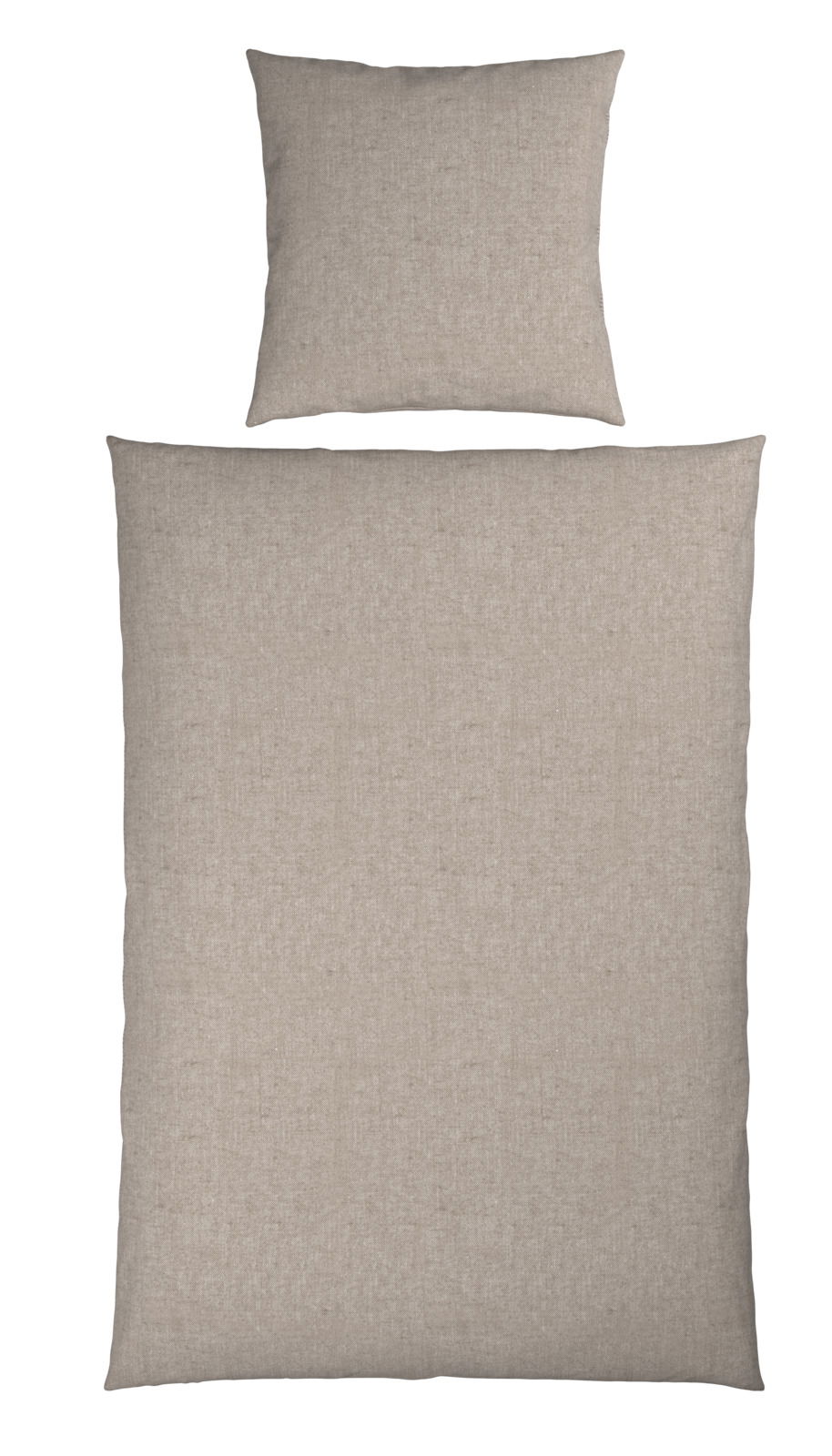 Beige Wendebettwäsche-Set bestehend aus einem Kissenbezug und einem Bettdeckenbezug, Ansicht von oben