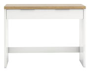 Moderner Konsolentisch mit weißem Gestell und Holzplatte, Frontalansicht