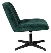 Grüner Sessel BELMONDO mit geripptem Stoffbezug, seitliche Ansicht, auf schwarzem Drehfuß.