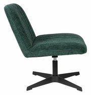 Groene fauteuil BELMONDO met geribbelde stoffen bekleding, zijaanzicht, op een zwart draaivoet.