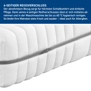 Nahaufnahme einer Matratze mit 4-seitigem Reißverschluss, der den abnehmbaren Bezug zeigt. Die Perspektive ist seitlich.
