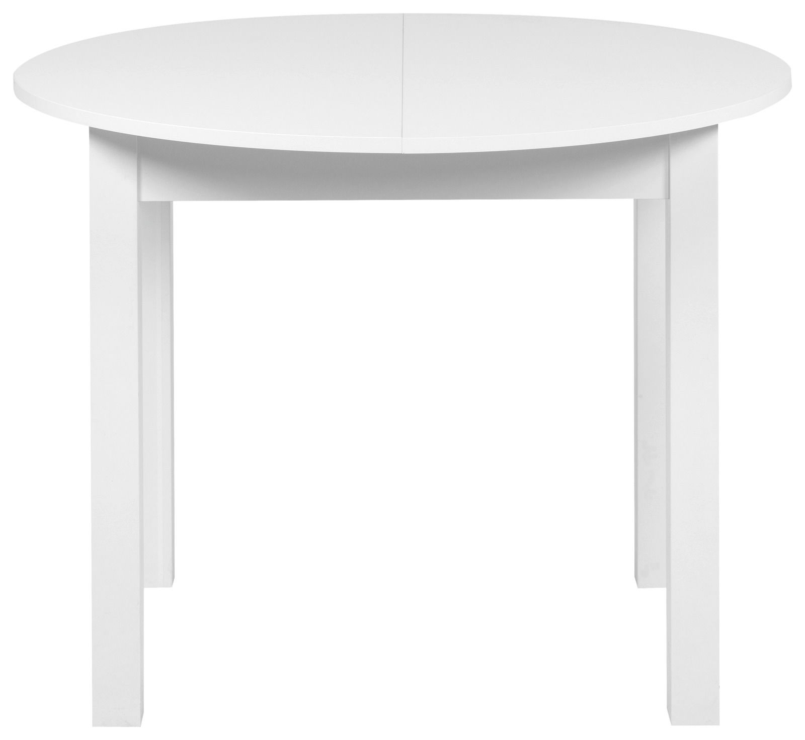 Runder weißer Esstisch aus der Frontalperspektive