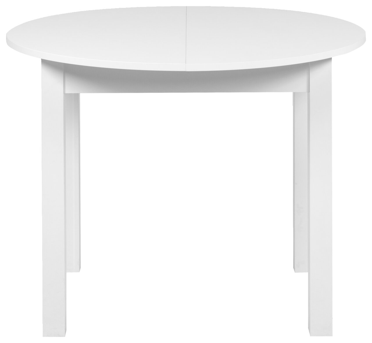 Ronde witte eettafel vanuit vooraanzicht