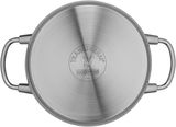 Topf aus Edelstahl von oben mit zwei Griffen und TransTherm-Boden.