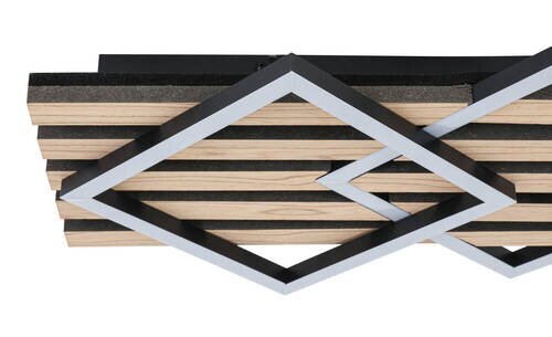 Moderne LED-Deckenleuchte mit geometrischem Design, seitliche Perspektive