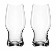 Zwei transparente Bierbecher Taverna 500ml, frontal abgebildet, mit elegantem Design und stabiler Basis.