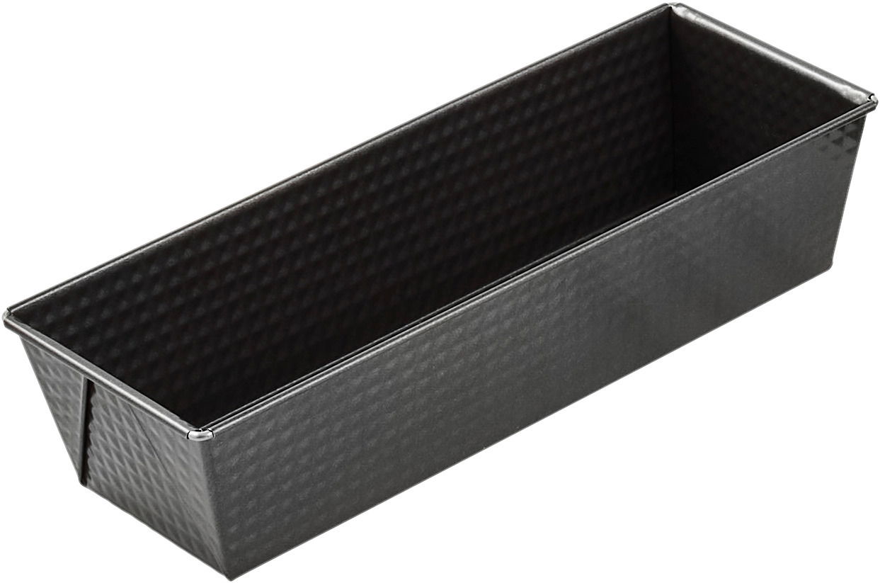 Rechteckige Backform aus Metall in schräger Perspektive