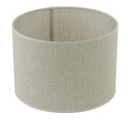 Zylindrischer Lampenschirm aus beigem Stoff, seitliche Perspektive