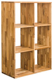 Holzregal 2x3 mit sechs Fächern, aus hellem Holz, seitliche Perspektive