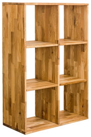 Holzregal 2x3 mit sechs Fächern, aus hellem Holz, seitliche Perspektive