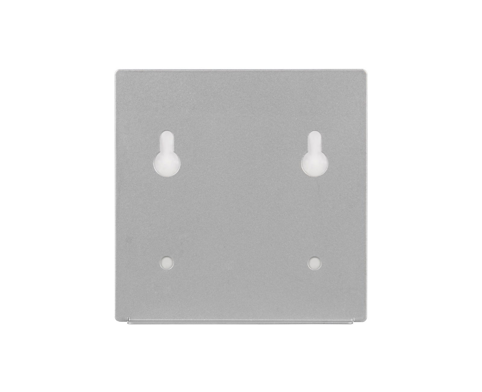 Rückansicht einer silbernen Montageplatte mit vier Befestigungslöchern für die Akku Wandleuchte TALENT.