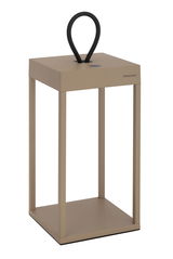 Moderne Akku-Tischleuchte in rechteckiger Form mit schwarzem Griff, seitliche Perspektive