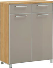 Schuhkommode aus Holz mit zwei Schubladen und zwei Türen, Frontansicht