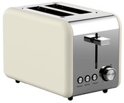 Moderner Toaster in Cremefarbe mit Edelstahlfront, seitliche Ansicht