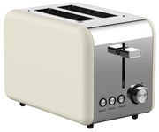 Moderner Toaster in Cremefarbe mit Edelstahlfront, seitliche Ansicht