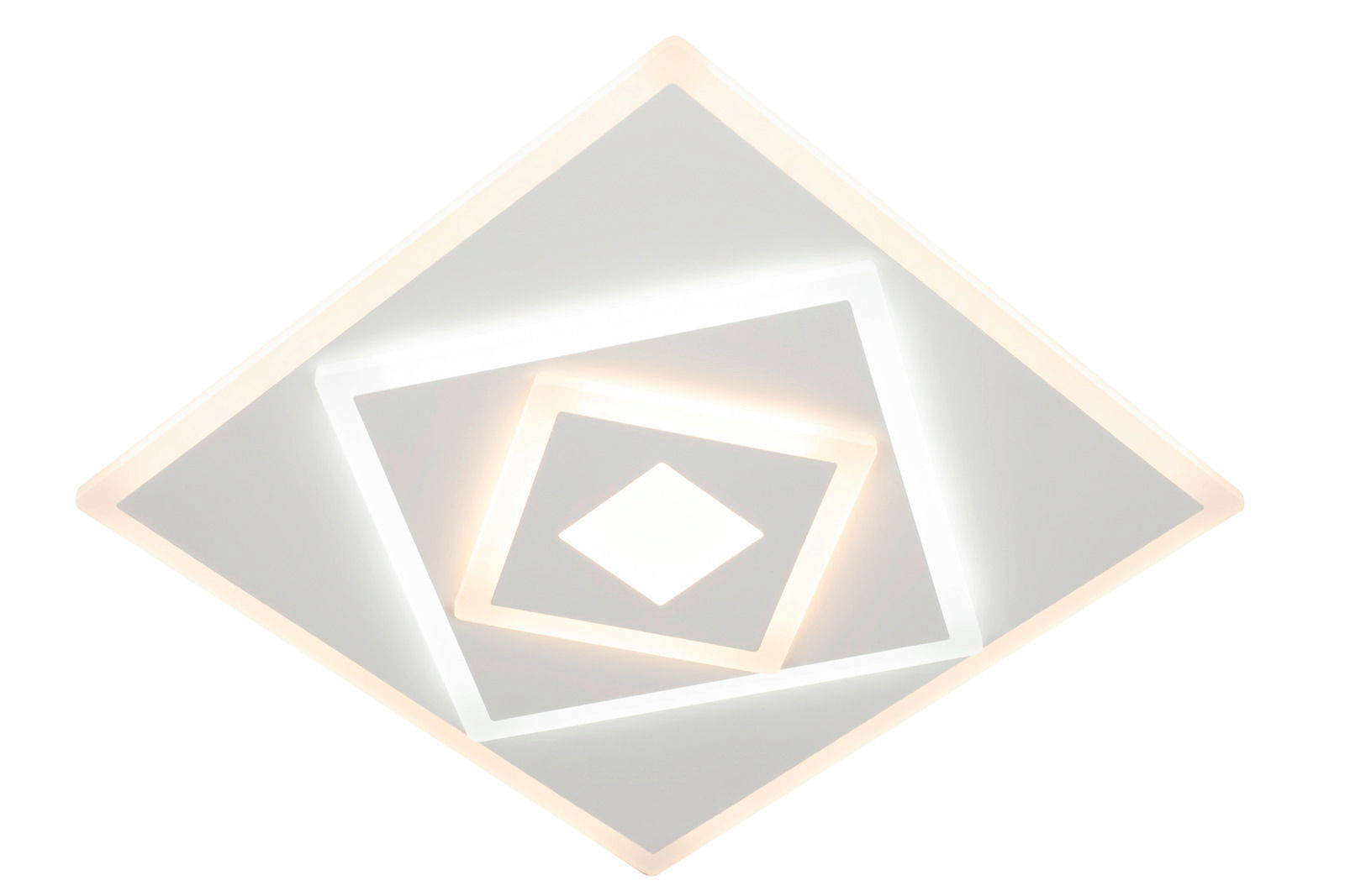 Moderne LED-Deckenleuchte in geometrischem Design, aus der Vogelperspektive fotografiert.