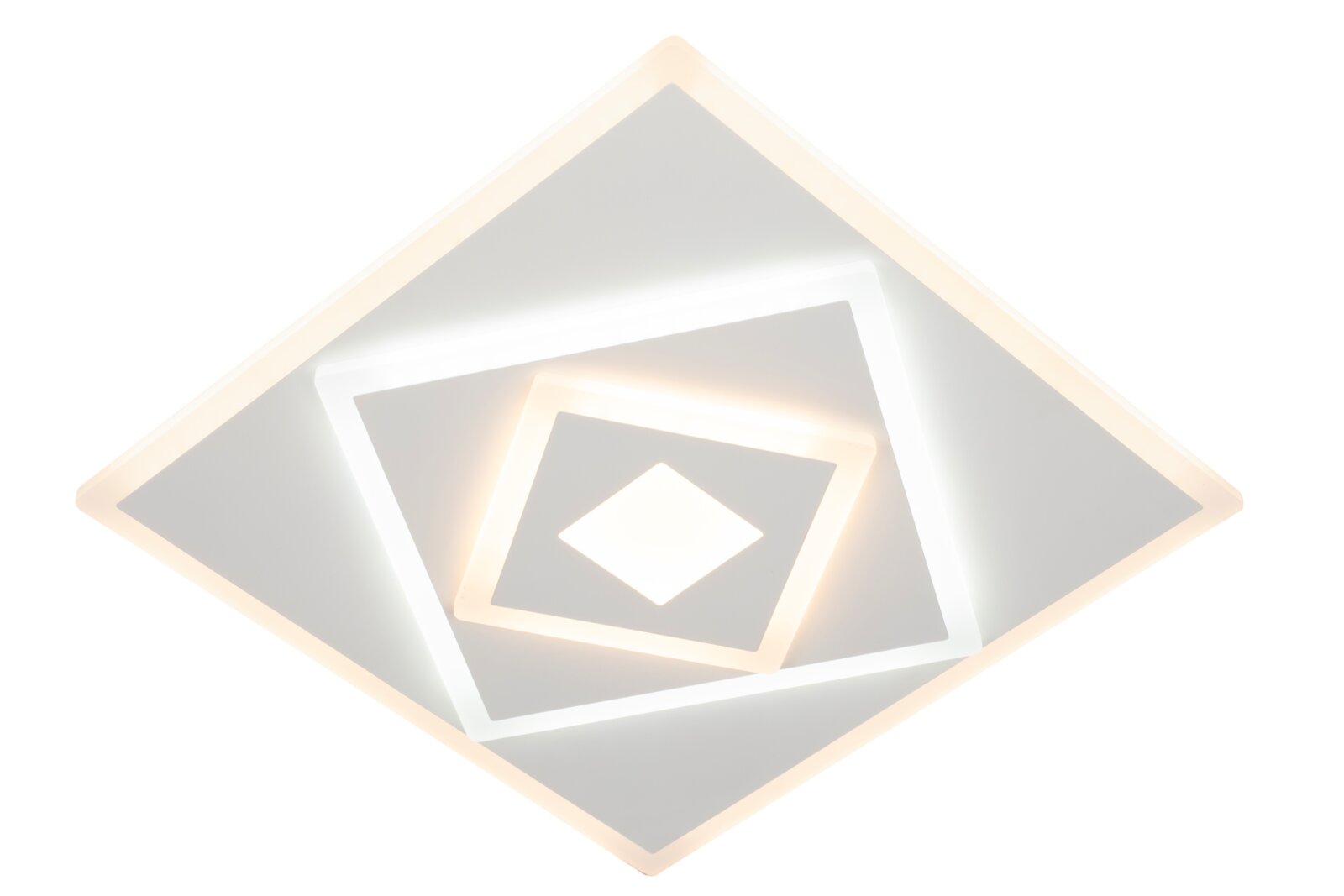 Moderne LED-Deckenleuchte in geometrischem Design, aus der Vogelperspektive fotografiert.