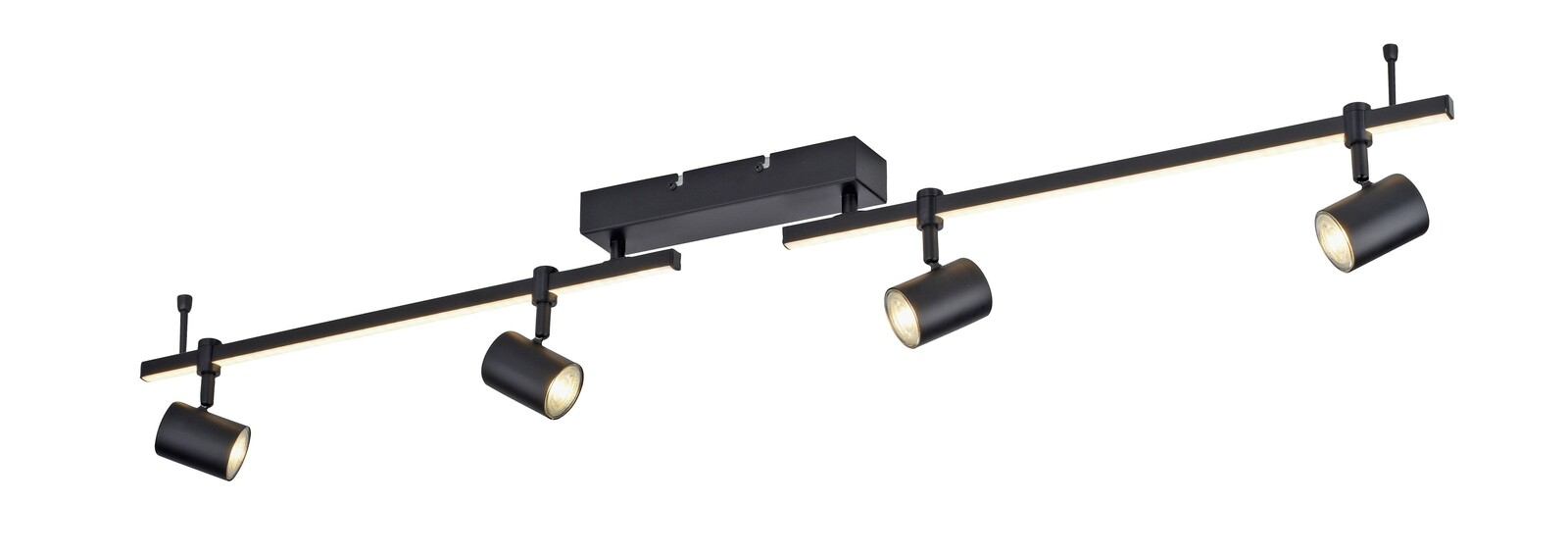 Paul Neuhaus Deckenleuchte Schwarze Wand- und Deckenleuchte mit vier verstellbaren Strahlern, seitliche Perspektive