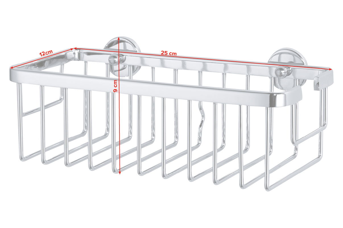 Duschkorb aus Metall mit einer Ebene, Maße 25 cm x 12 cm x 9 cm, seitliche Perspektive