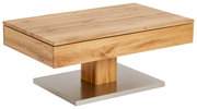 Moderner Couchtisch aus Holz mit rechteckiger Tischplatte und stabiler Basis, seitliche Perspektive