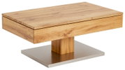 Moderner Couchtisch aus Holz mit rechteckiger Tischplatte und stabiler Basis, seitliche Perspektive