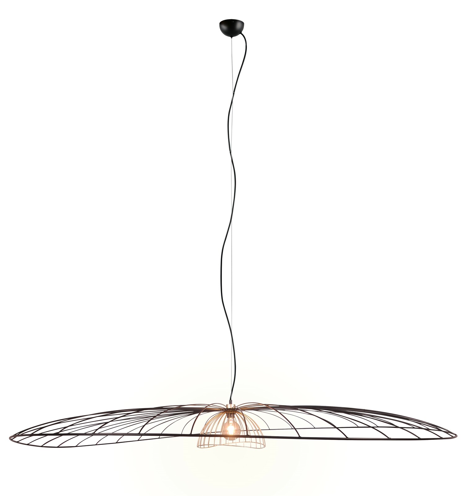 Moderne Hängeleuchte mit filigranem Drahtdesign, seitliche Perspektive