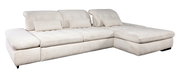 Beige Ecksofa mit verstellbaren Rückenlehnen und Kissen, Perspektive von vorne links