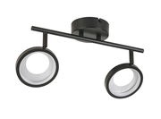 Schwarzer LED-Strahler mit zwei runden Leuchten, seitliche Perspektive