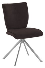 Moderner Stuhl der Serie JAZZ von Dieter Knoll mit schwarzem Bezug und silbernem Metallgestell, seitliche Perspektive.