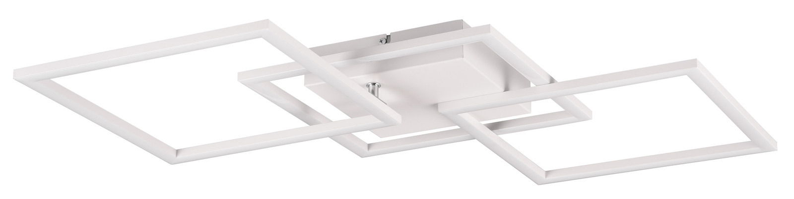 Moderne Deckenleuchte mit drei überlappenden quadratischen Rahmen in Weiß, seitliche Perspektive