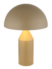 Moderne Tischleuchte ATOMA in Beige mit halbrundem Schirm, seitliche Perspektive