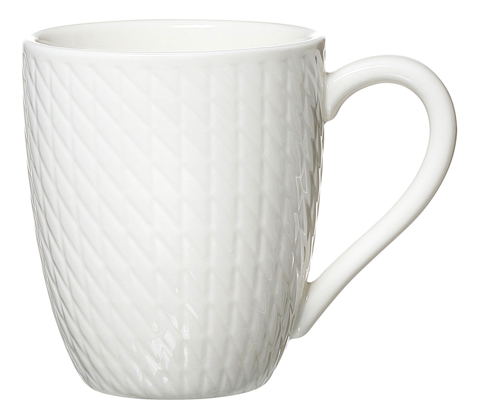 Ritzenhoff & Breker Becher SAPHIR Weiße Tasse mit Rautenmuster, seitliche Perspektive