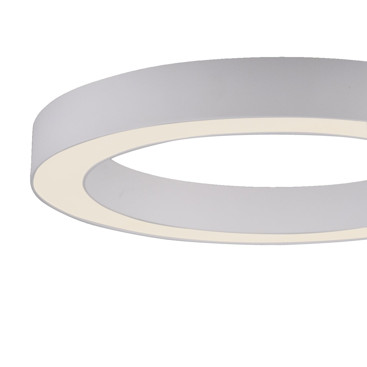Moderne LED-Deckenleuchte in Ringform, seitliche Perspektive