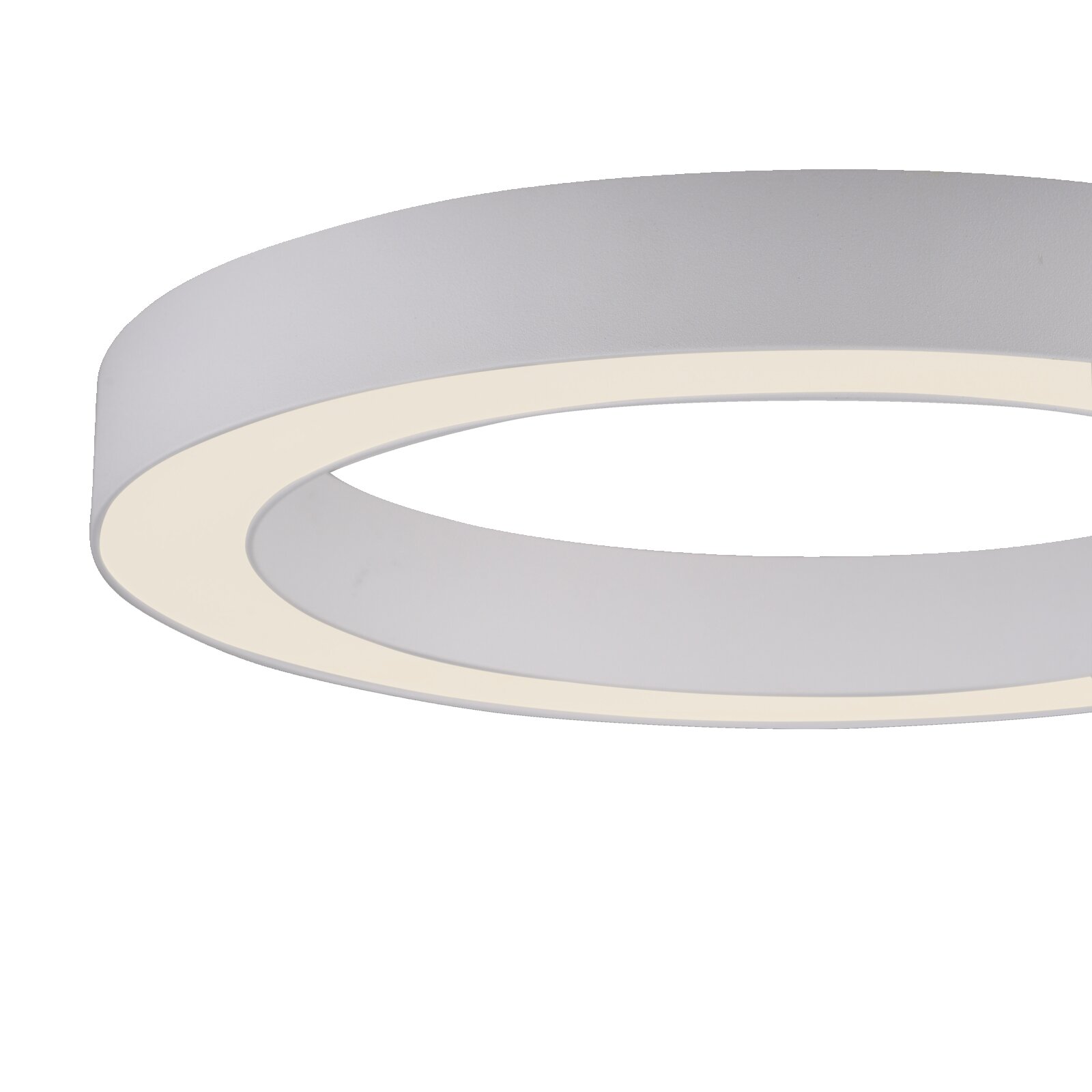 Moderne LED-Deckenleuchte in Ringform, seitliche Perspektive