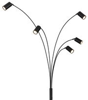 Moderne Stehleuchte mit fünf verstellbaren Armen in schwarzem Design, seitliche Perspektive