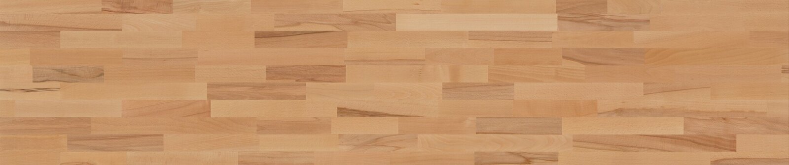 Nahaufnahme einer Holzoberfläche mit verschiedenen Holzmaserungen in heller bis mittlerer Tönung, Draufsicht.