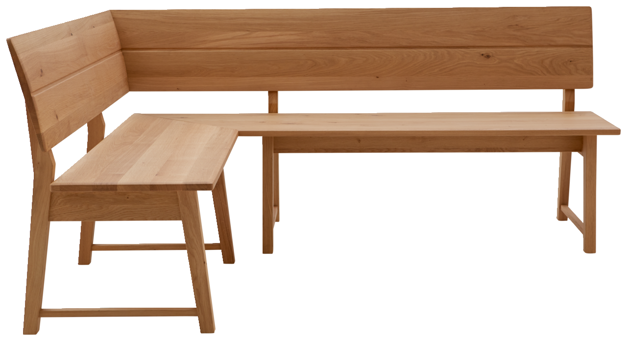 Eckbank aus Holz in L-Form, seitliche Perspektive