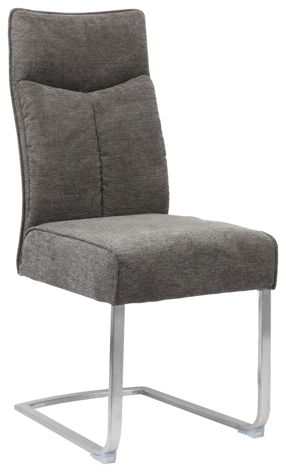 Grauer Freischwinger-Stuhl mit gepolsterter Rückenlehne und Sitzfläche, seitliche Perspektive