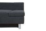 Detailansicht eines dunkelgrauen Funktionssofas mit weißem Bein, rechte Perspektive