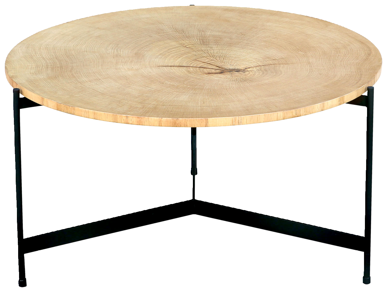 Waldwelt Couchtisch TORONTO 1 Runder Couchtisch mit Holzplatte und schwarzem Metallgestell, Frontalansicht