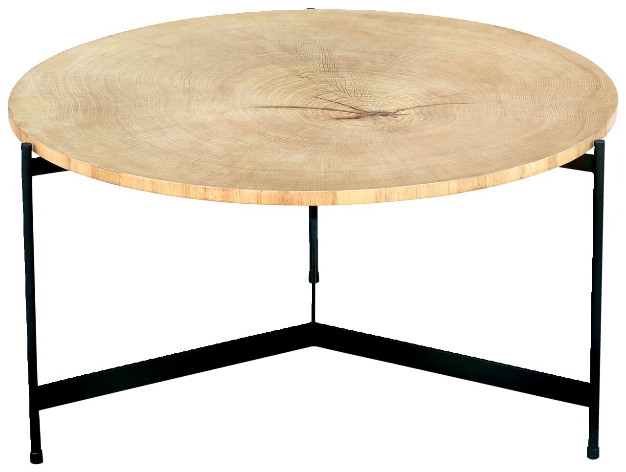 Waldwelt Couchtisch TORONTO 1 Runder Couchtisch mit Holzplatte und schwarzem Metallgestell, Frontalansicht