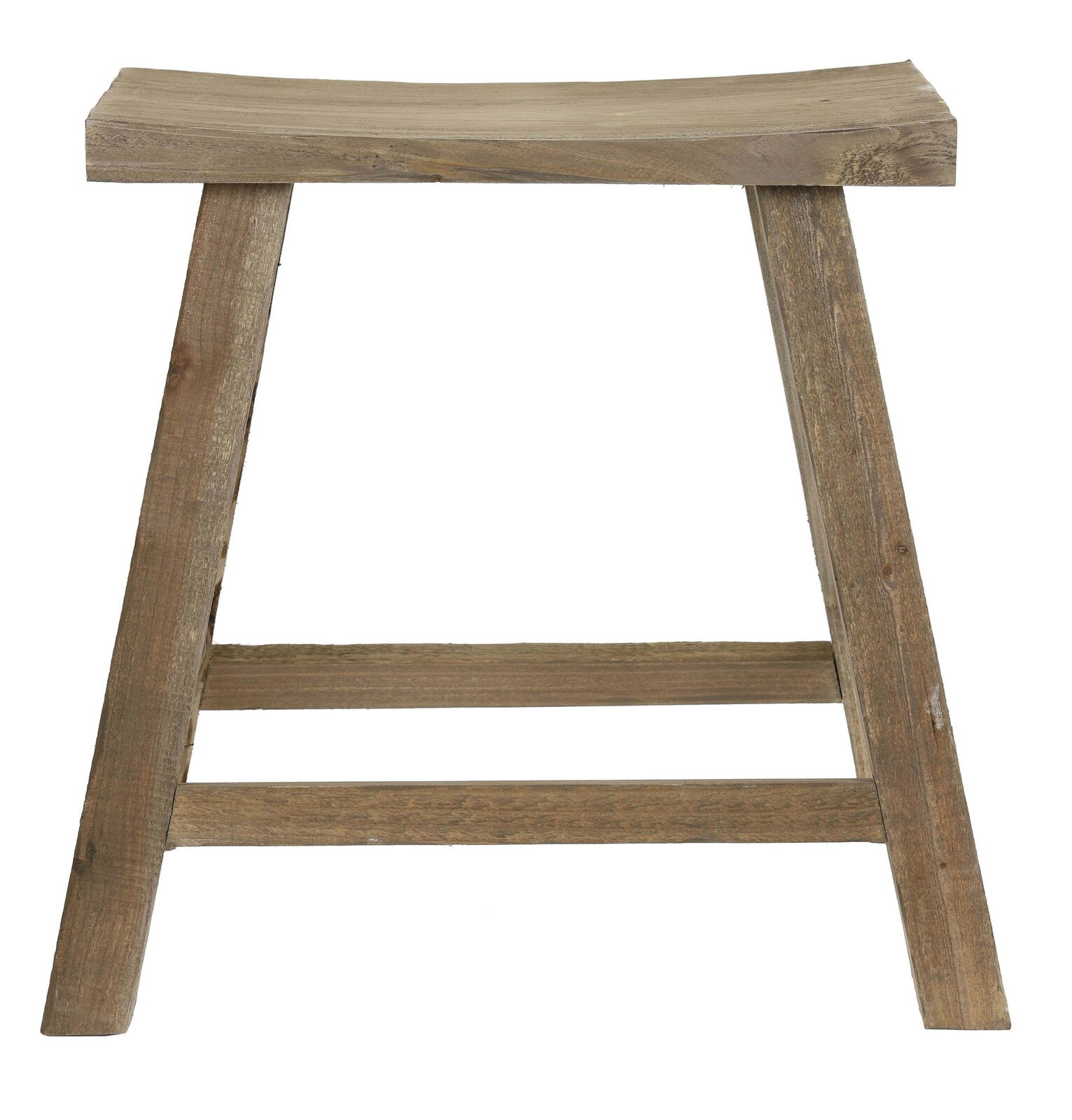 Holzhocker mit rechteckiger Sitzfläche, aus hellem Holz, frontal fotografiert.