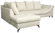 Beige Ecksofa mit Ottomane links, Perspektive von vorne links
