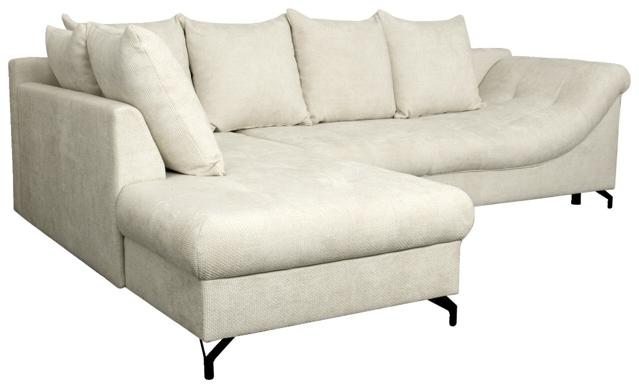Beige Ecksofa mit Ottomane links, Perspektive von vorne links